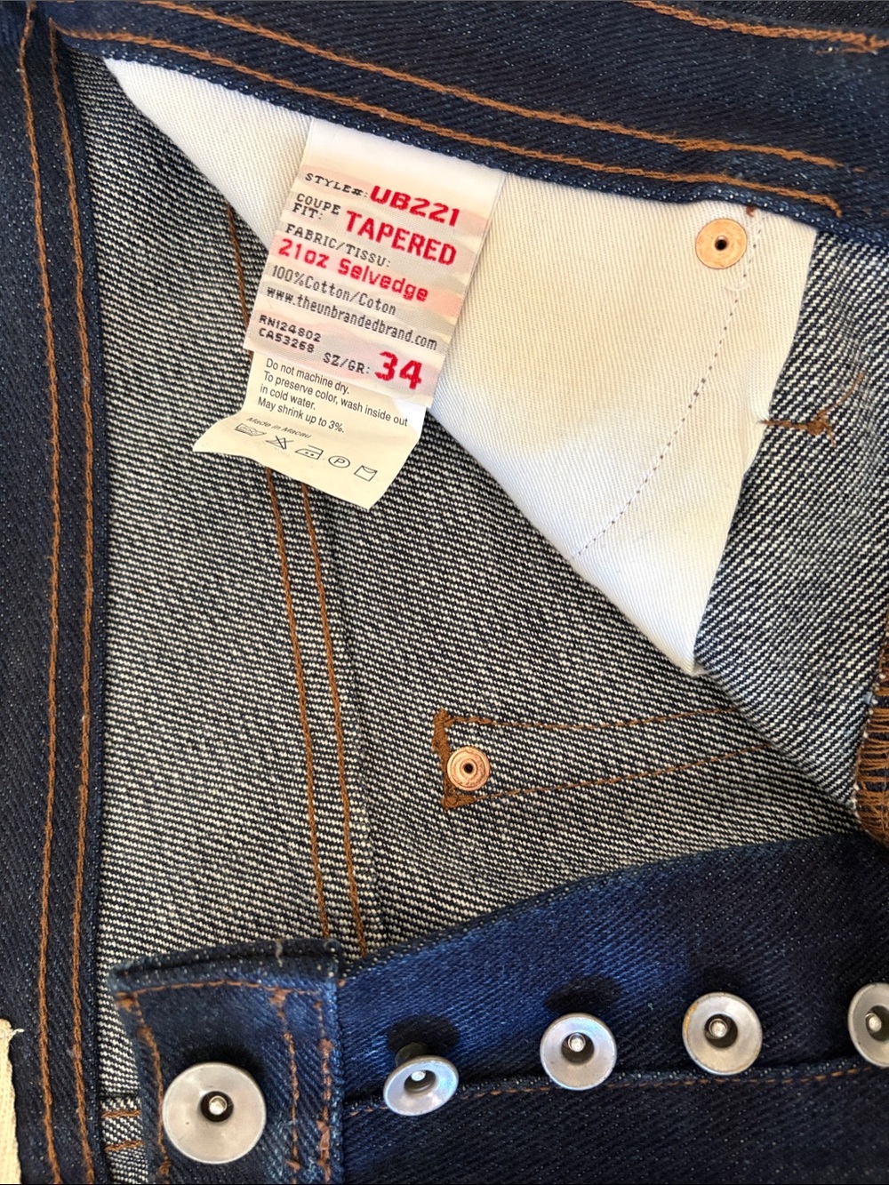 Unbranded Tapered fit- 21oz. UB221 Heavyweight Indigo Selvedge denim.